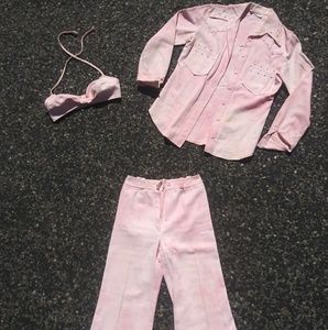 VTG XS 3-Piece 70's Pink & White Tie Dye Outfit